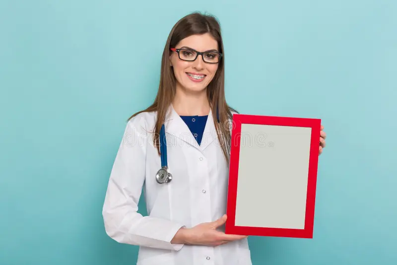 Résidente souriante présentant son diplôme/licence.